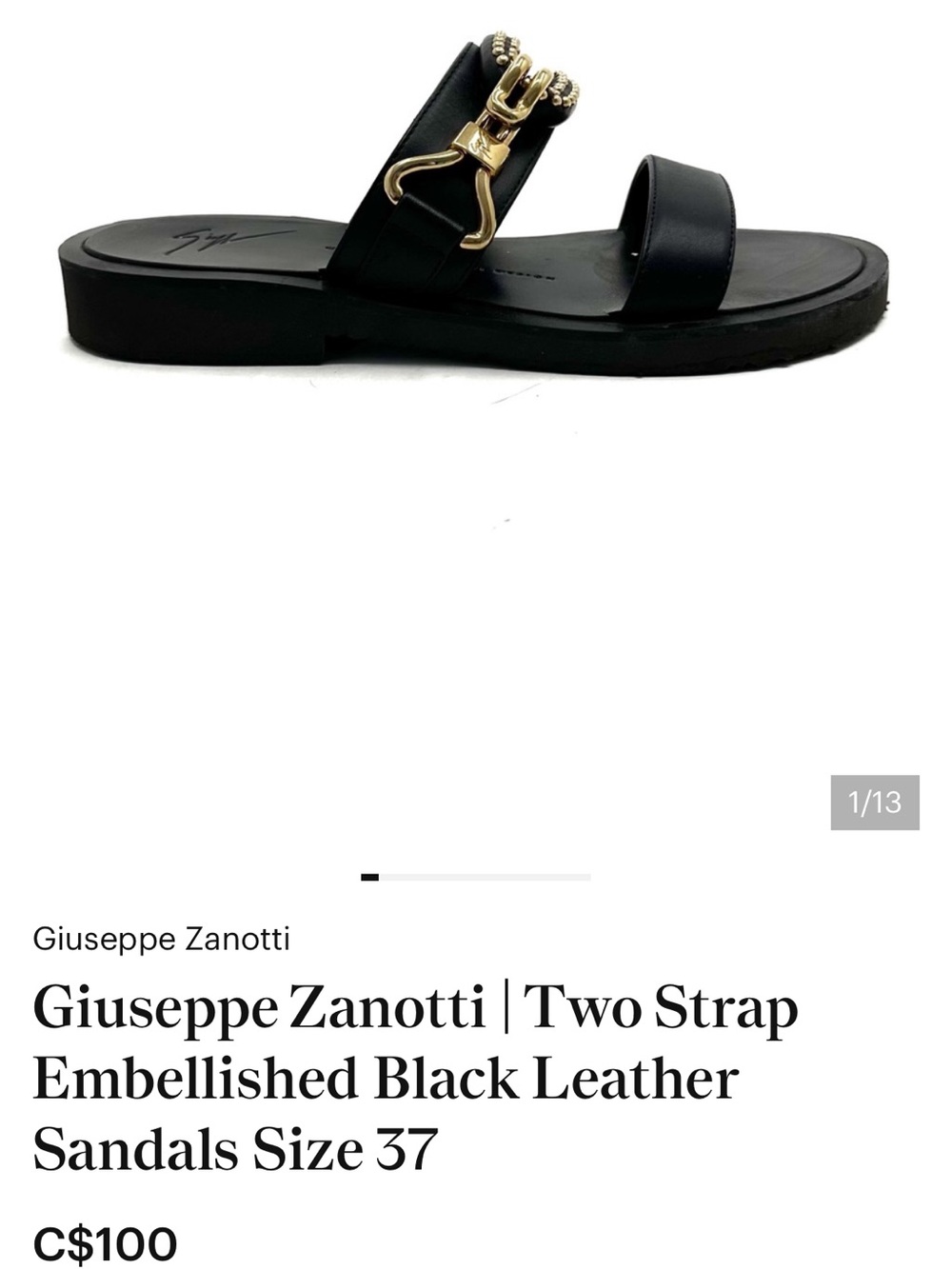 Giuseppe Zanotti | Two Strap Embellished Black Leather Sandals Size 37